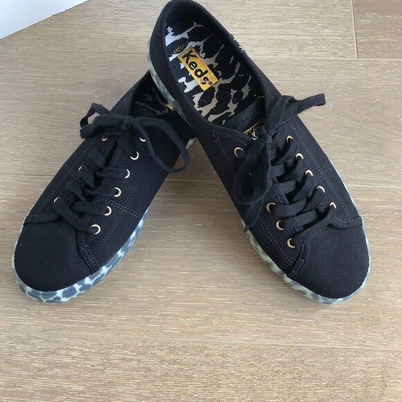 Keds Kickstart Leo Foxing Leopard Canvas Upper Lace Up Sneakers Black Sz 8.5 NWT - Picture 1 of 9
